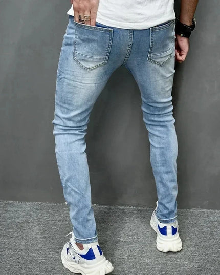 Men's Casual Skinny Ripped Denim Jeans - Stylish Slim Fit Trousers