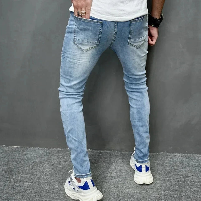 Men's Casual Skinny Ripped Denim Jeans - Stylish Slim Fit Trousers