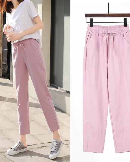 Women’s Cotton Linen Harem Pants – Elastic Waist - Various Colors