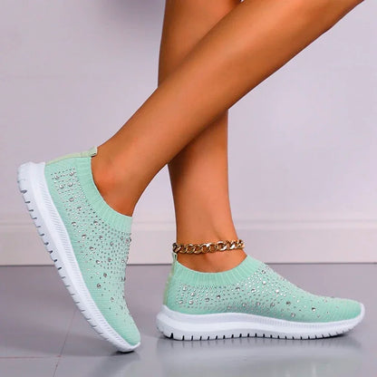 Women's Rhinestone Glitter Mesh Slip On Sneakers