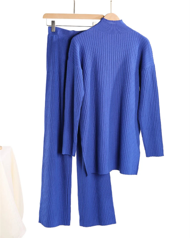 Women's 2 Piece Knitted Turtleneck Sweater & Straight Leg Pants Set
