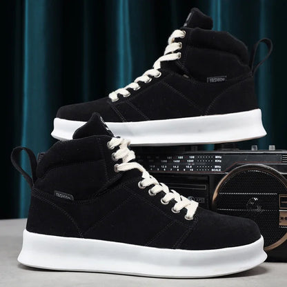 Men's High-Top Lace-Up Vulcanized Sneakers - Stylish and Durable Footwear