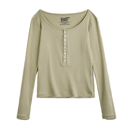 Slim-Fit Buttoned Henley Shirt for Women – Maden Women's Casual Top