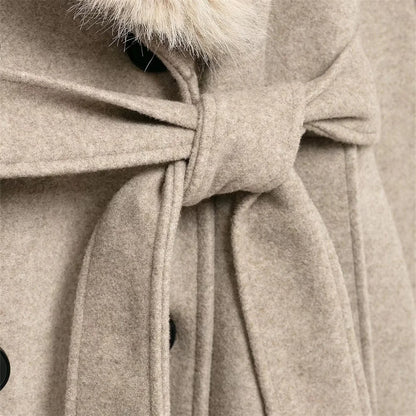 Women's Wool Coat with Collar and Belt