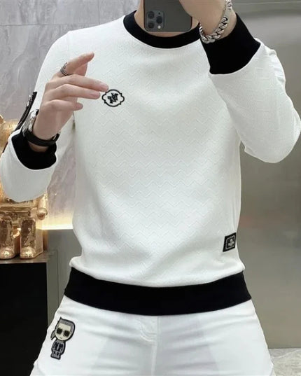 Men's O-Neck Embroidered Jacquard Casual Long Sleeve Sweater