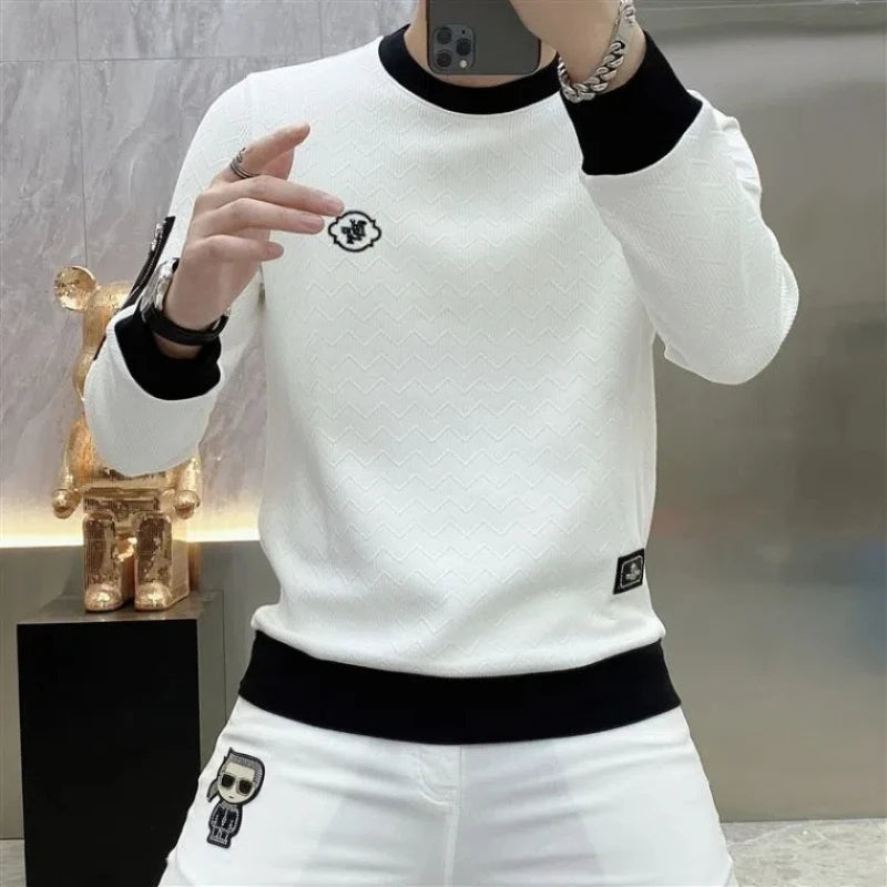Men's O-Neck Embroidered Jacquard Casual Long Sleeve Sweater