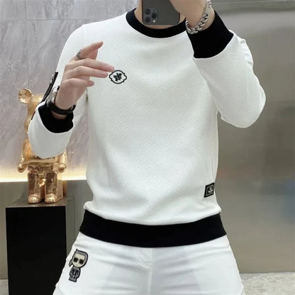 Men's O-Neck Embroidered Jacquard Casual Long Sleeve Sweater