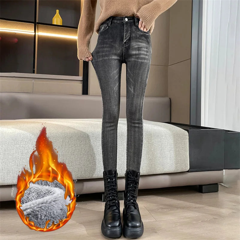High Waist Vintage Skinny Jeans for Women - Stretchy Long Denim Pencil Fit