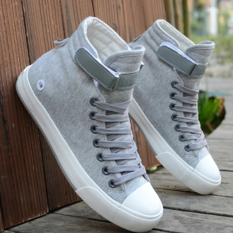 High-Top Canvas Sneakers for Men - Breathable, Non-Slip, Flat Design Shoes
