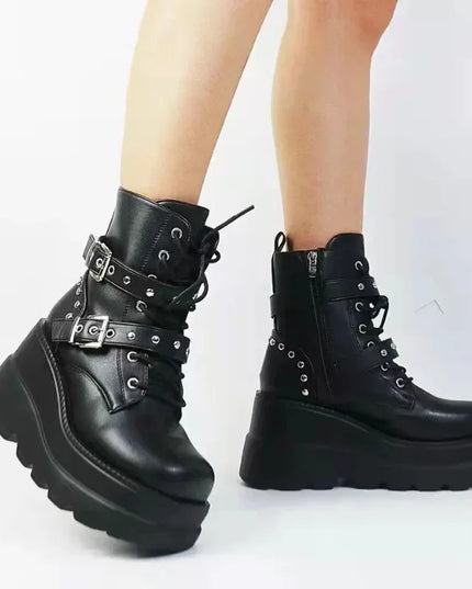 Women's Faux Leather Ankle Boots with Round Toe & Lace-Up Design