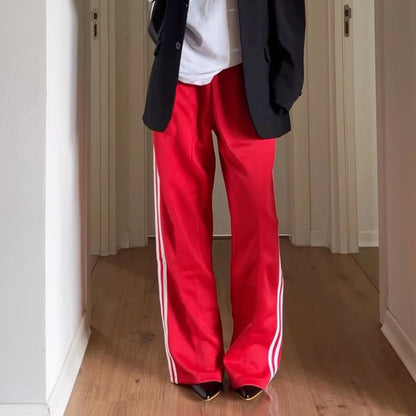 Women's Wide Leg Track Pants - Baggy Side Striped Sweatpants with Elastic Waistband
