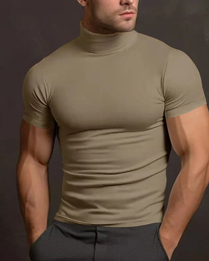 Men's High Collar Elastic Short Sleeve T-Shirt