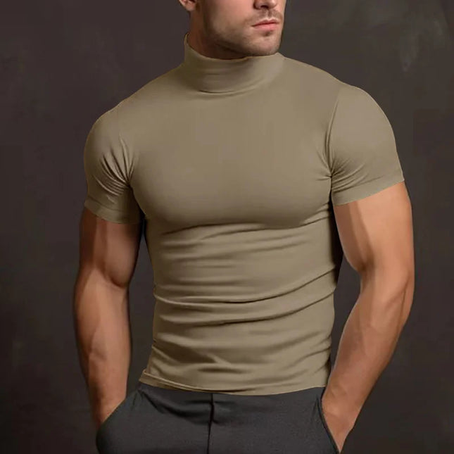 Men's High Collar Elastic Short Sleeve T-Shirt