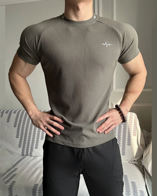 Men's Honeycomb Pattern Quick-Dry Breathable Elastic T-Shirt