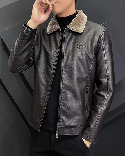 Men's Vintage Faux Leather Jacket with Faux Fur Collar - Various Colors