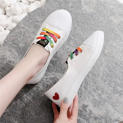 Lady's Classic Round Toe Canvas Lace-Up Sneakers - Comfortable & Stylish Women's Casual Shoes
