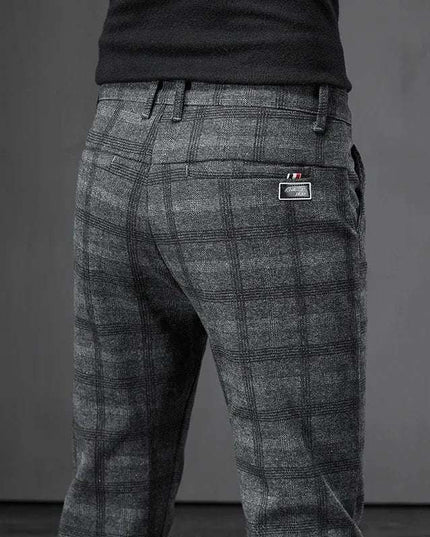 Men's Slim Fit Elastic Waist Brushed Plaid Pants