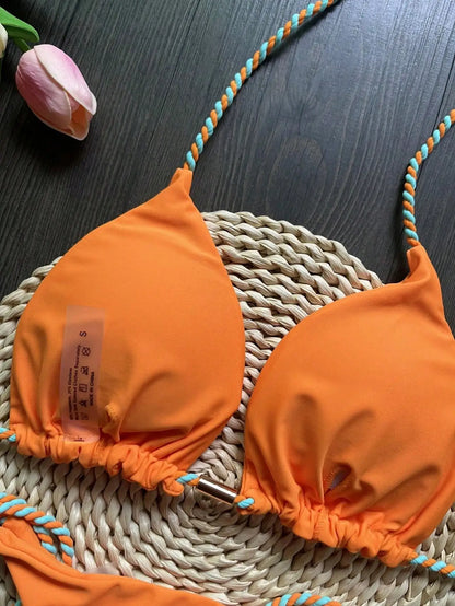 Women's Braided Rope Bikini Set – Two-Piece Triangle Swimwear