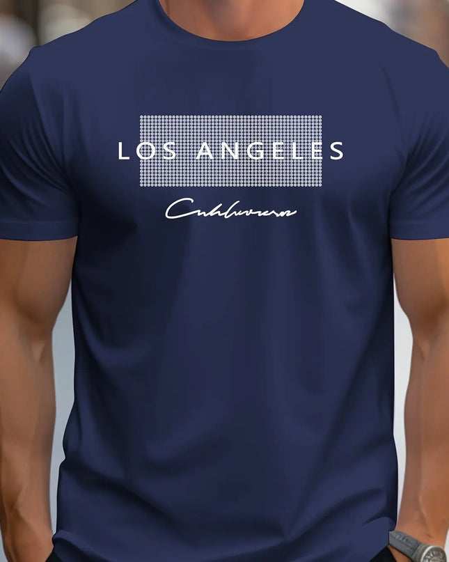 Men's Cotton Los Angeles Graphic Slim Fit Casual Round Neck T-Shirt