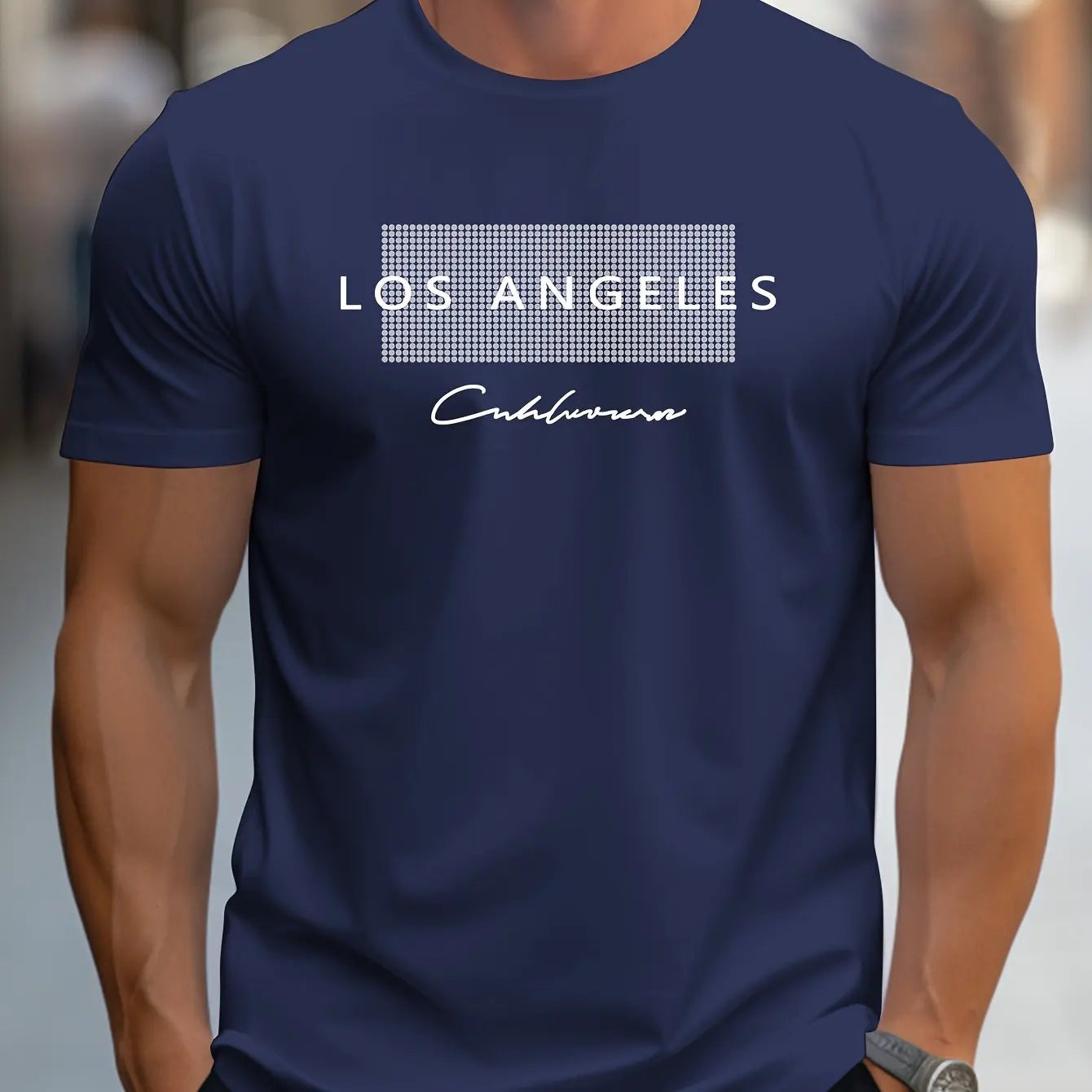 Men's Cotton Los Angeles Graphic Slim Fit Casual Round Neck T-Shirt