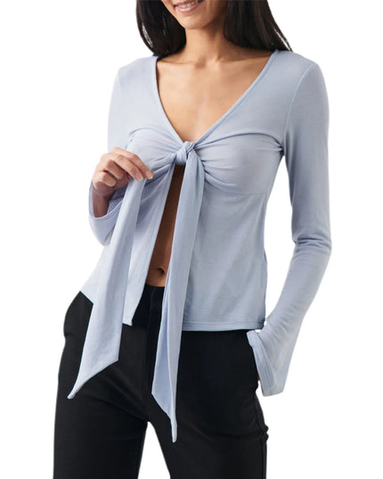 Women's Long Sleeve V-Neck Tie-Front Blouse