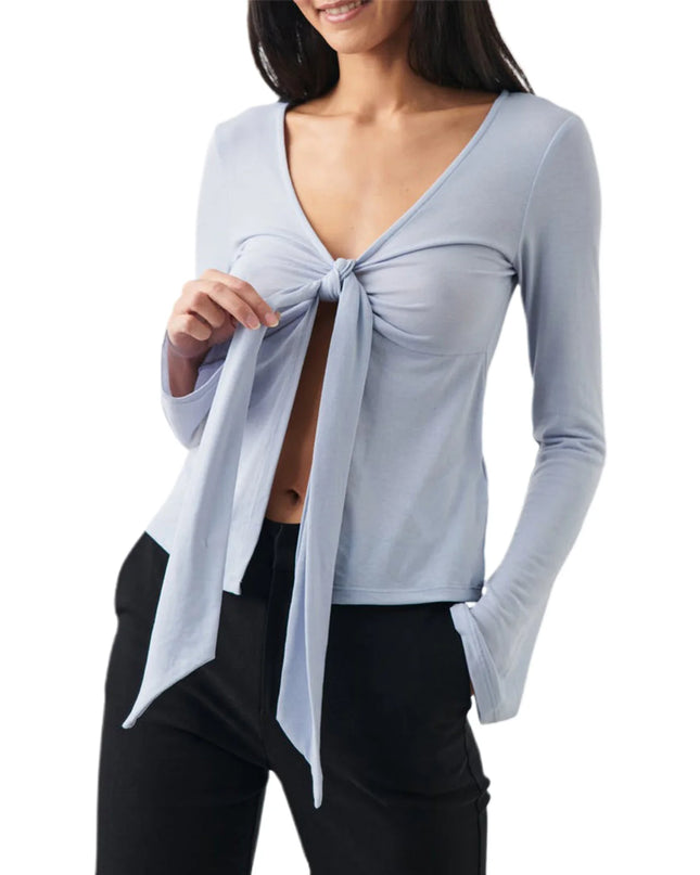 Women's Long Sleeve V-Neck Tie-Front Blouse