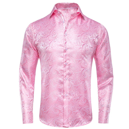 Luxury Gold Men's Silk Jacquard Lapel Shirt