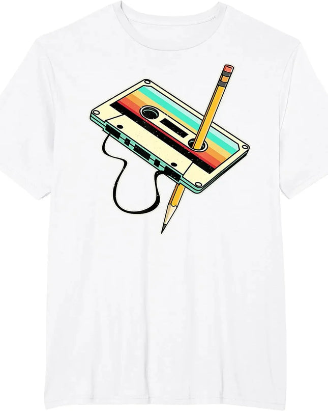 Unisex Retro Cassette Tape Pencil T-Shirt - Various Colors