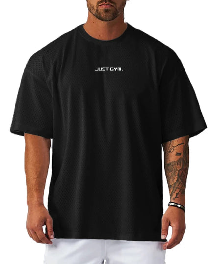 Men's Mesh Breathable "Just Gym" Print Quick-Dry Oversized Loose Fit T-Shirt