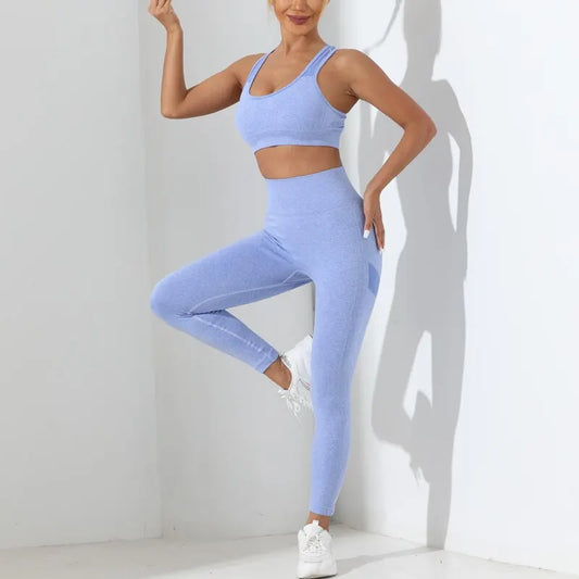 Womens Two-Piece Seamless High-Stretch Workout Outfit Set
