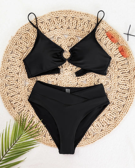 Women’s Metal Ring Linked Push-Up High-Waist Swimsuit