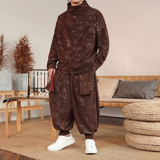 Men's Velvet Two-Piece Set – Loose Sweater & Harem Pants
