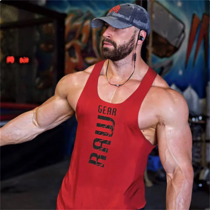 Men's "Raw Gear" Graphic Cotton Stringer Tank Top - Various Colors