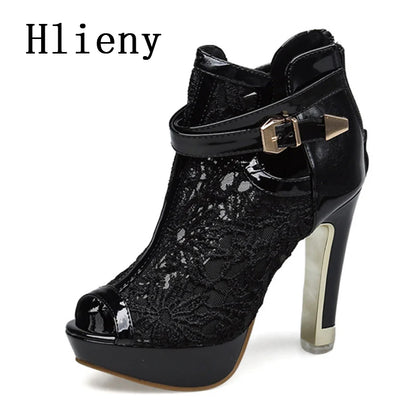 Hlieny Mesh Fabric Platform High Heels Boots