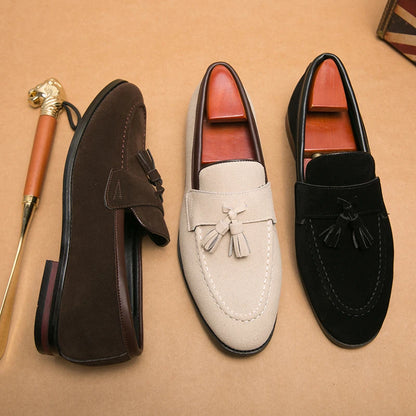 Men's Faux Suede Tassel Loafers – Comfortable Casual Flats for Men