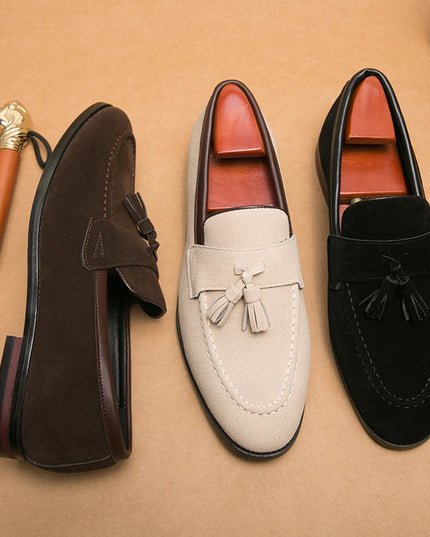 Men's Faux Suede Tassel Loafers – Comfortable Casual Flats for Men