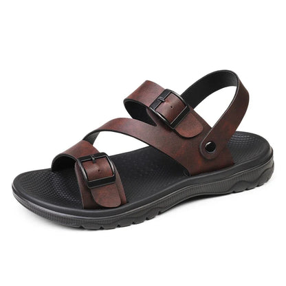 Men's Casual Faux Leather Sandals - Non-Slip, Breathable Roman Slippers