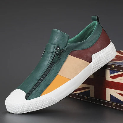 Men's Faux Leather Casual Zip-Up Sneakers - Stylish and Comfortable Footwear