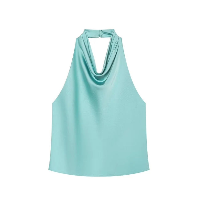 Satin Women's Halter Backless Sleeveless Blouse