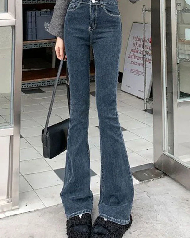 Women’s High-Waist Flare Jeans with Elastic Boot Cut – Vintage Style