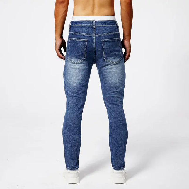 Men's Zipper Pleated Retro Denim Pants