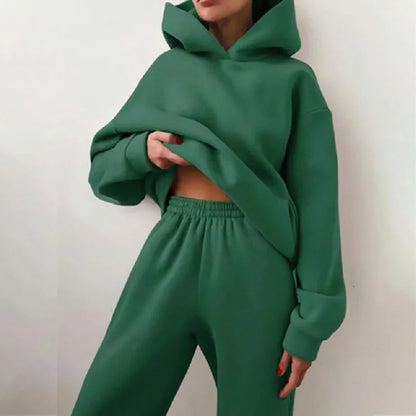 Women's Thickened Long-Sleeve Hoodie and Drawstring Pants Set
