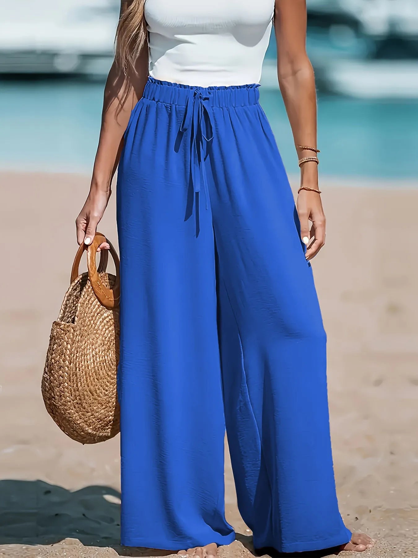 Women's Wide Leg Loose Fit Drawstring Casual Pants