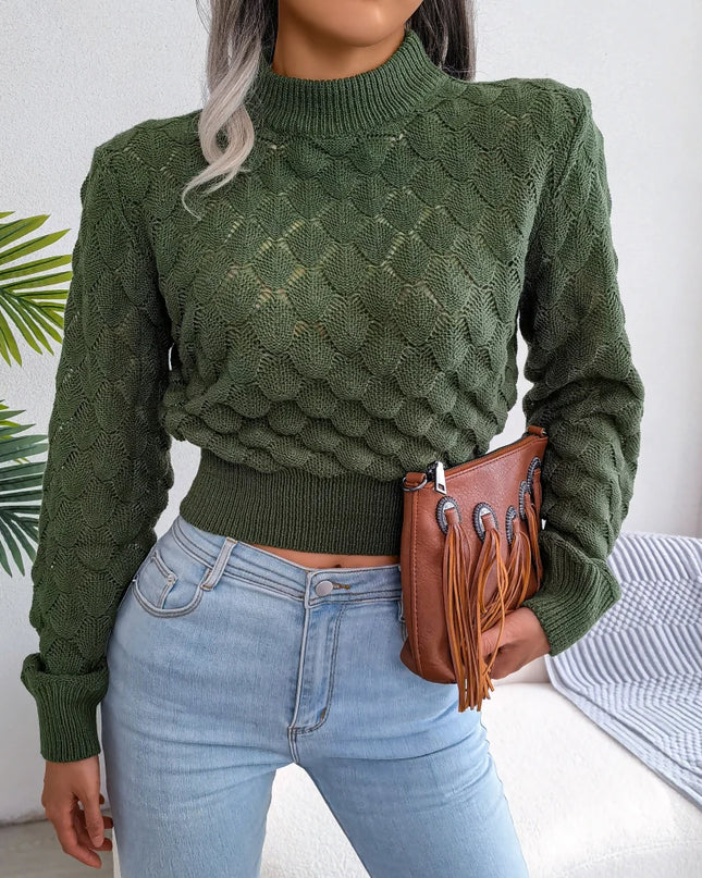Women’s Cropped Hollow Out Turtleneck Sweater - Various Colors