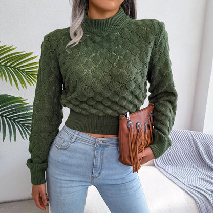 Women’s Cropped Hollow Out Turtleneck Sweater - Various Colors