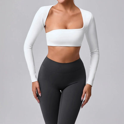 Women's Cut-Out Sport Top, Cropped, Asymmetric Square Neck