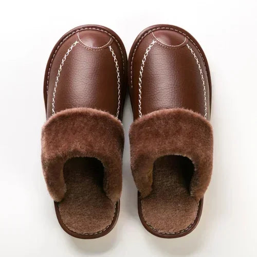 Unisex Waterproof Faux Leather Fluffy Casual Slippers - Various Colors