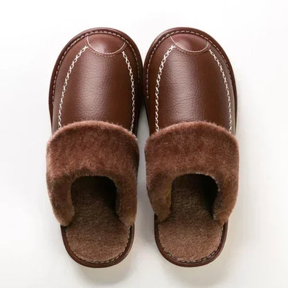 Unisex Waterproof Faux Leather Fluffy Casual Slippers - Various Colors