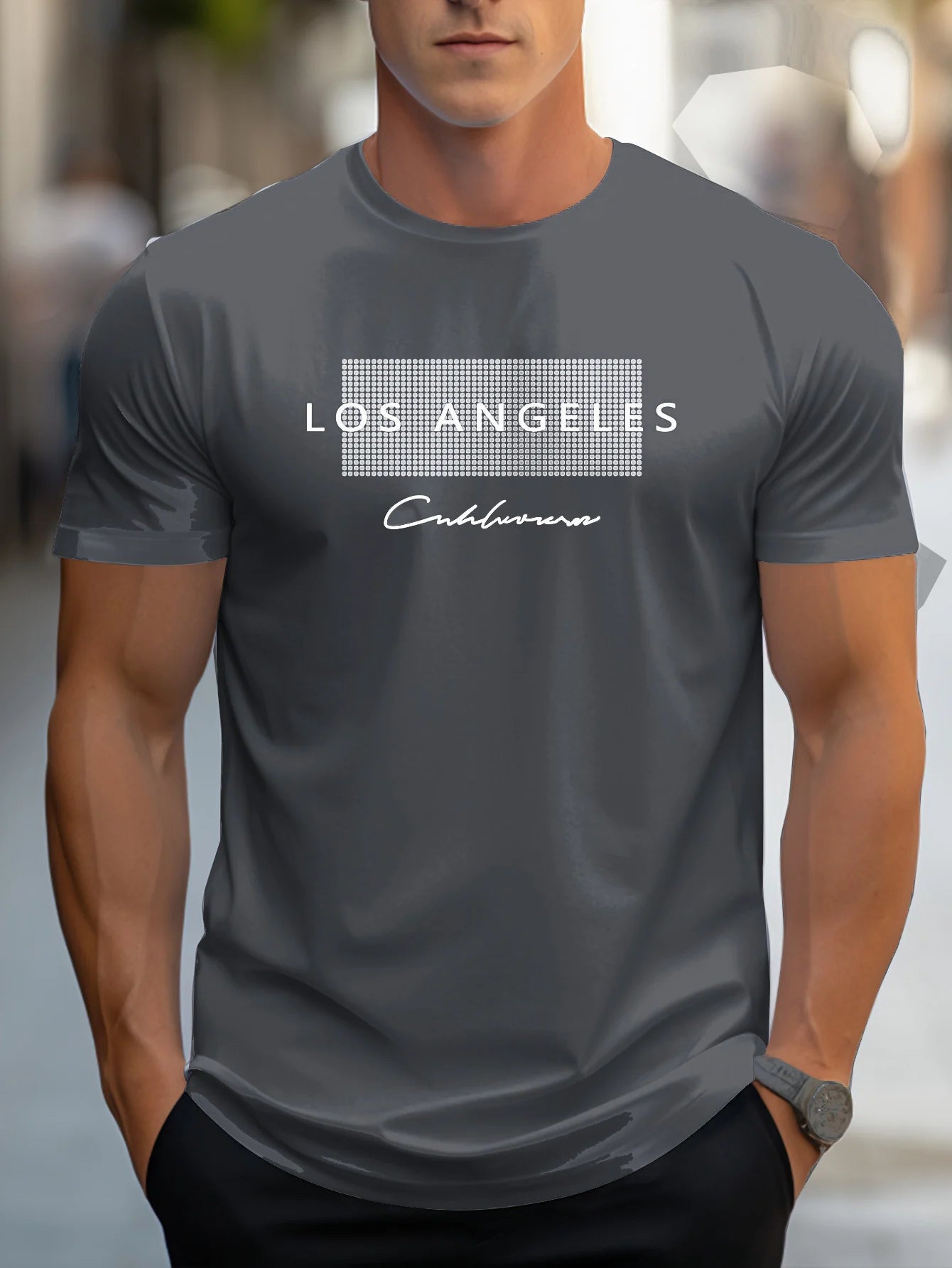 Men's Cotton Los Angeles Graphic Slim Fit Casual Round Neck T-Shirt