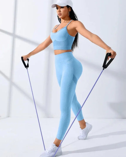 Women's 2-Piece Yoga Set: Leggings and Lightweight Shoulder Strap Sports Bra